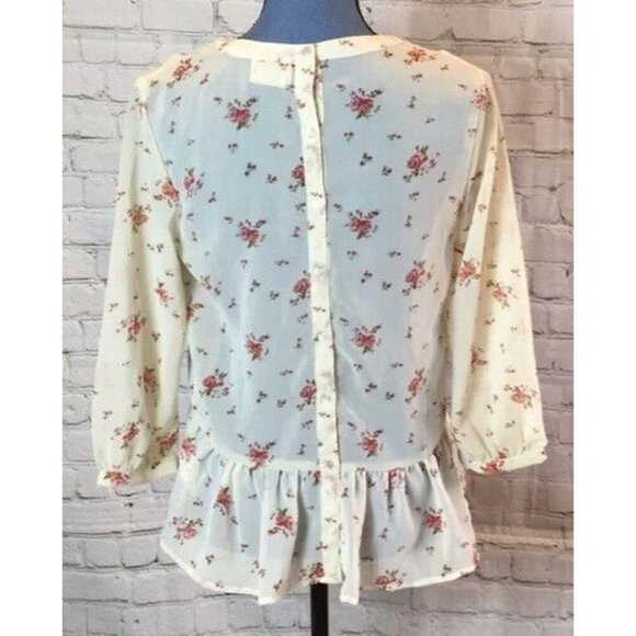 Pins & Needles Floral Blouse Lace Detail & Peplum Hem Peasant Tunic Top Medium - Picture 2 of 5